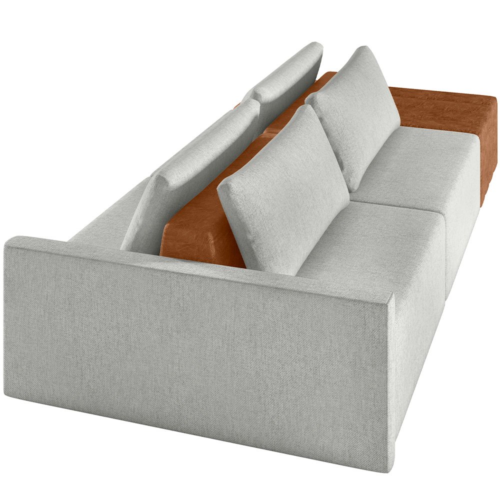 Sofá Ilha Modular para Sala 252cm com Puff Dublin K01 Linho Cinza