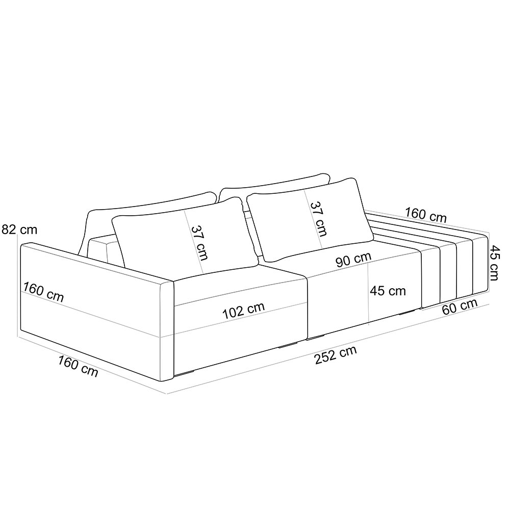 Sofá Ilha Modular para Sala 252cm com Puff Dublin K01 Linho Cinza