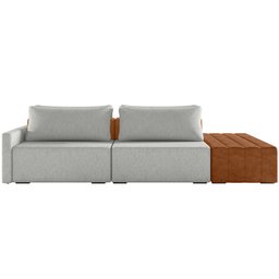 Sofá Ilha Modular para Sala 252cm com Puff Dublin K01 Linho Cinza Sintético Caramelo - Lyam Decor - 3