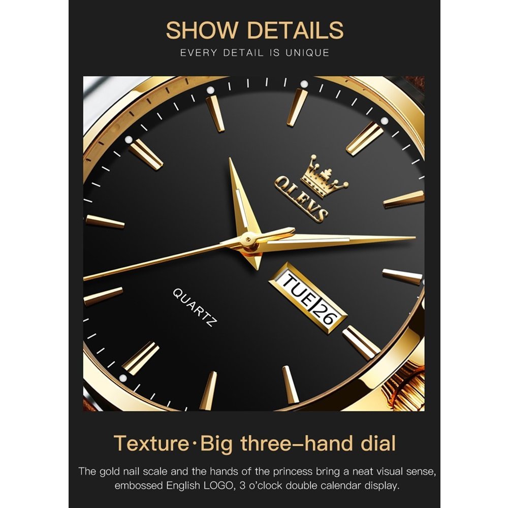 Relógio Olevs Classic Masculino Quartzo 6898 Dourado e Preto - 4