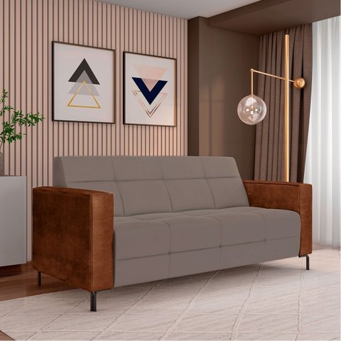 Sofá Living Decorativo Houston 2 Lugares 200cm Pés em Metal Veludo/ Pu Castor/ Marrom G33 - Gran Bel