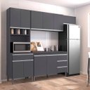 Ver imagem 5 de Cozinha Modulada 5 Peças com Tampo 241cm 10 Portas 4 Gavetas Natalie Cinza - ÉdeCasaMóveis                                                     