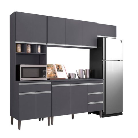 Cozinha Modulada 5 Peças com Tampo 241cm 10 Portas 4 Gavetas Natalie Cinza - ÉdeCasaMóveis                                                     