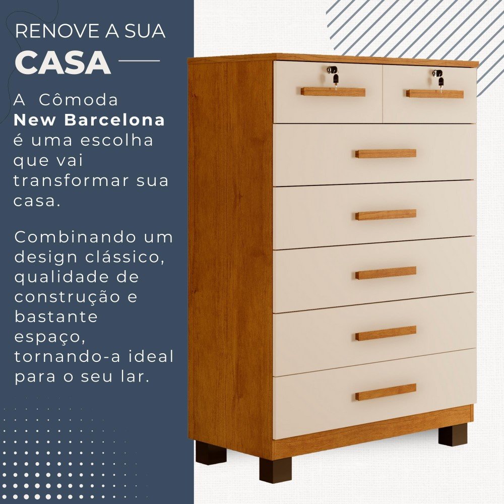 Cômoda New Barcelona 7 Gavetas com Chave Benetil Móveis