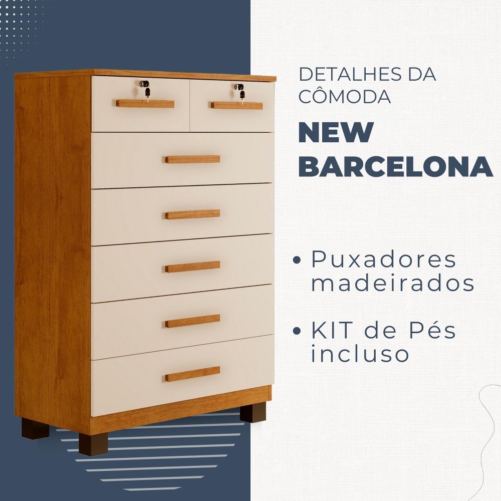 Cômoda New Barcelona 7 Gavetas com Chave Benetil Móveis - 2