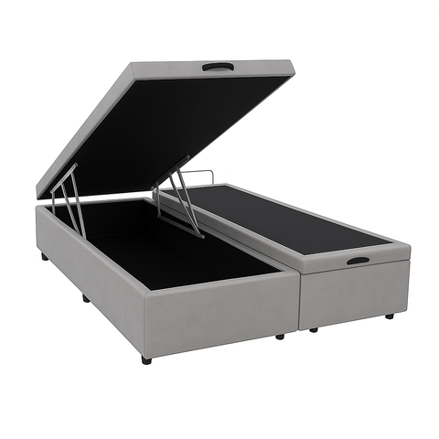 Cama Box Baú Casal Bipartida com Pistão a Gás - Suede Cinza 138x188cm