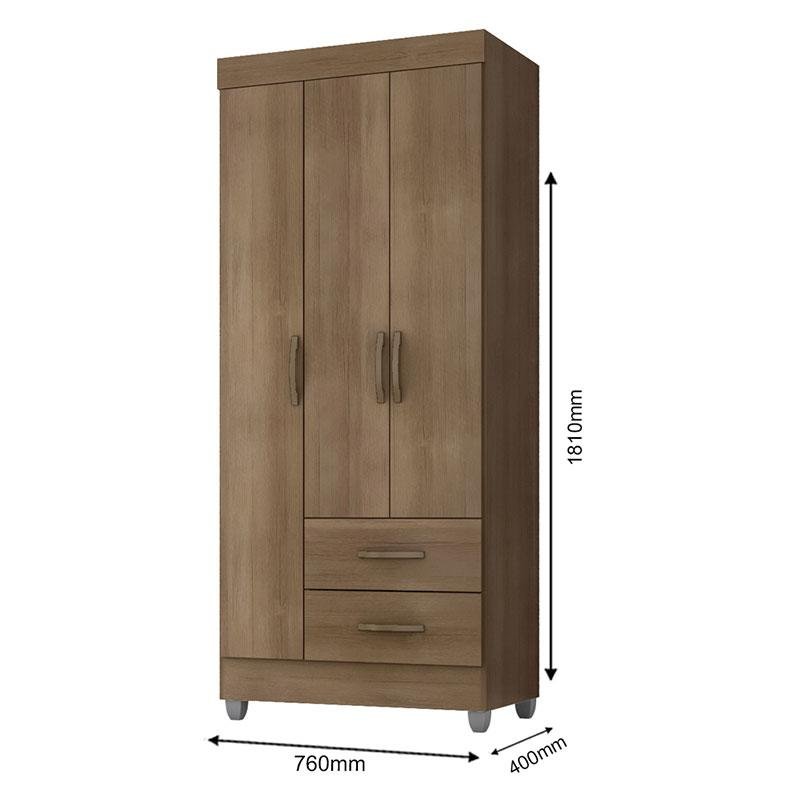 Guarda Roupa Solteiro Lite 3 Portas Carvalho Oak - Móveis Leão - 2