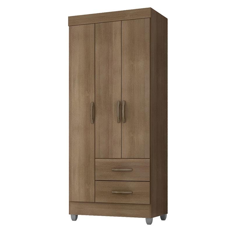 Guarda Roupa Solteiro Lite 3 Portas Carvalho Oak - Móveis Leão - 1