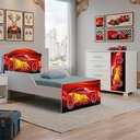Ver imagem 2 de Mini Cama Infantil 153x79 e Comoda 4 Gavetas 1 Porta MDF Livia Vermelho Decmade