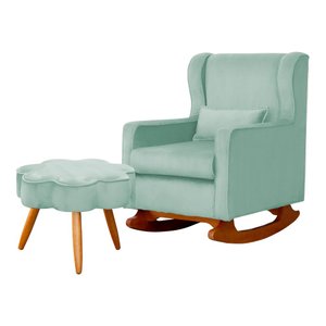 Poltrona Aurora Amamentação Balanço - Sala De Estar - Quarto Amamentação Mais Puff Veludo - Estopar 