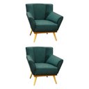 Ver imagem 1 de Kit 2 Poltronas Decorativas Berlim Base em Madeira Maciça Tecido Veludo Verde