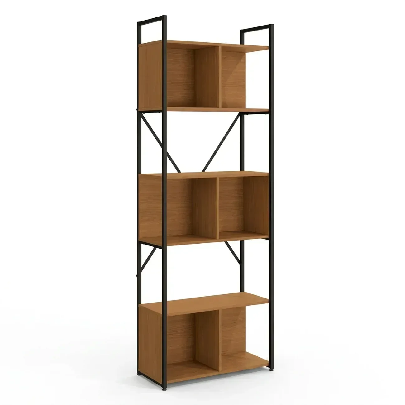Ver imagem 2 de Estante de Livros Industrial 6 Prateleiras e Nichos 202x72cm LI014 Canela e Preto Fosco