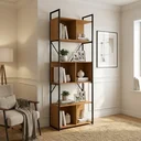 Ver imagem 1 de Estante de Livros Industrial 6 Prateleiras e Nichos 202x72cm LI014 Canela e Preto Fosco