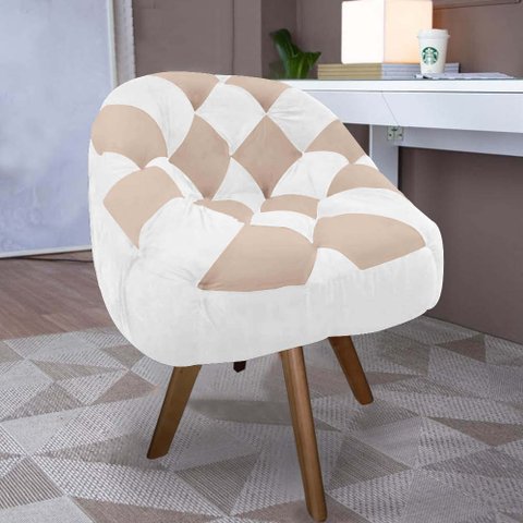 Poltrona Paloma Escritório Sala Giratória Madeira Suede Branco e Suede Bege Rosado - Dominic Decor