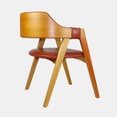 Ver mais imagens de Cadeira de Madeira Viena Encosto Curvado Cor Mel Estofado Facto Premium Terracota