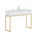 Ver imagem 2 de Buffet Aparador Retro Madeira 2 Gavetas Estilo Industrial - Branco Dourado