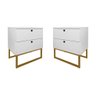 Kit 2 Mesas de Cabeceira Slim Branco 2 Gavetas Base Metálica Dourada - Belliv Decor - 1