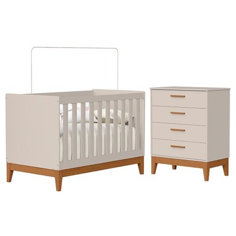 Jogo de Quarto Infantil Flip Cômoda 4 Gavetas e Berço Americano Areia Fosco - Reller Móveis