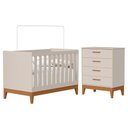 Ver imagem 1 de Jogo de Quarto Infantil Flip Cômoda 4 Gavetas e Berço Americano Areia Fosco - Reller Móveis
