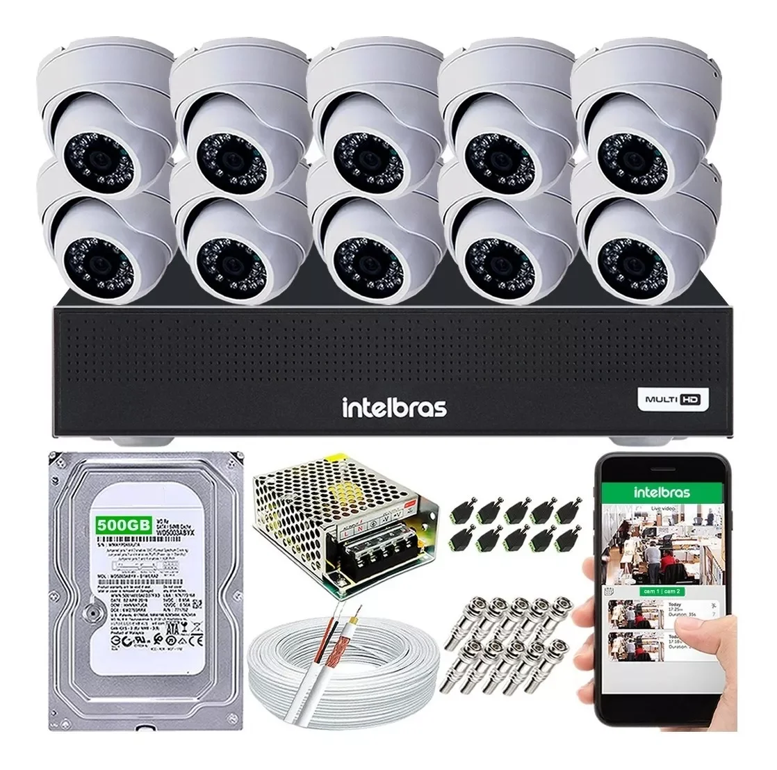 Kit Cftv 10 Câmeras Segurança Dome Dvr Mhdx 1116 Intelbras - 1