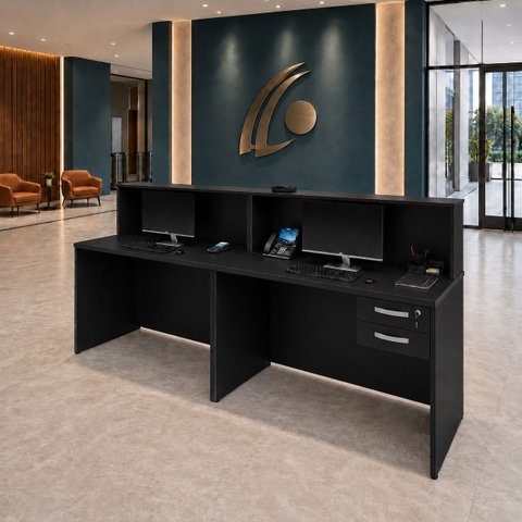 Conjunto 2 Balcões de Atendimento e Recepção Comercial 140x60cm com Gaveteiro Suspenso de 2 Gavetas