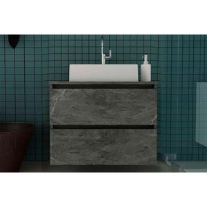 Bancada de Banheiro Suspenso Bn3607 2 Gavetas Cor Mármore Lunar - Tecno Mobili