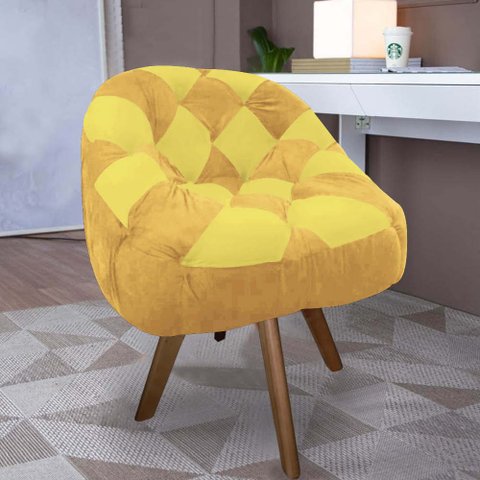 Poltrona Paloma Escritório Sala Giratória Madeira Suede Mostarda e Suede Amarelo - Dominic Decor