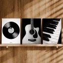 Ver imagem 3 de Kit 3 Quadro Decorativo Música Violão Piano Vinil Moderno 28x20cm