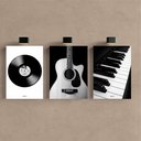 Ver imagem 4 de Kit 3 Quadro Decorativo Música Violão Piano Vinil Moderno 28x20cm