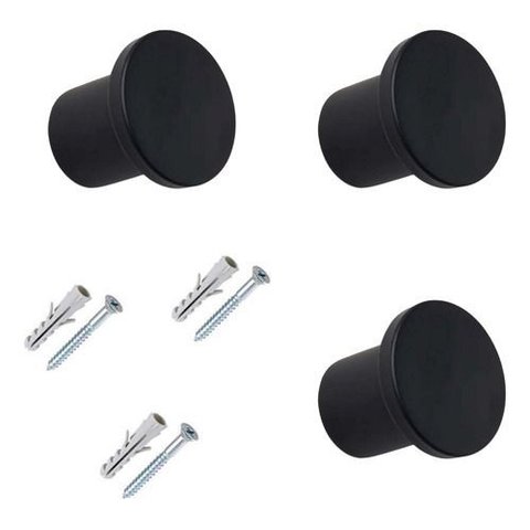 Kit 3 Ganchos Parede Pendurador Redondo Aluminio Resistente - Preto