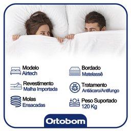 Cama Box Baú King Sintético Bipartido + Colchão Ortobom Airtech Molas Ensacadas 65x193x203 Branco - 4