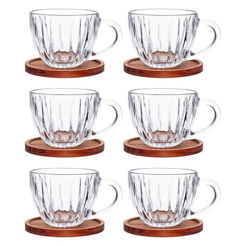 Jogo de Xícaras de Café e Chá de Cristal Monte Carlo 180ml 6 Peças - Hauskraft Premium