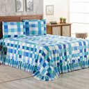 Ver imagem 2 de Kit Cobre Leito Colcha Turin Casal Estampada C/ Babado 400 Fios 3 Peças Xadrez Quadriculado Azul - 1