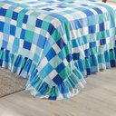 Ver imagem 4 de Kit Cobre Leito Colcha Turin Casal Estampada C/ Babado 400 Fios 3 Peças Xadrez Quadriculado Azul - 1