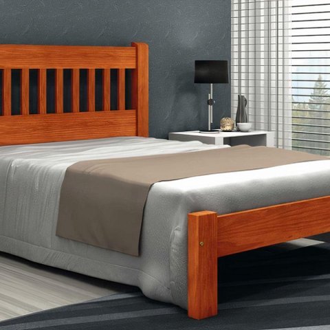 Cama Queen Size Lisboa de Madeira Maciça Angelim Mel