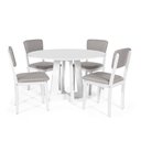 Ver imagem 1 de Mesa de Jantar Redonda Montreal Branca com 4 Cadeiras Estofadas Ella Branco/cinza Claro