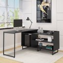 Ver imagem 1 de Mesa para Escritório em L Malbec 3 Nichos 135cm Industrial Yescasa Preto