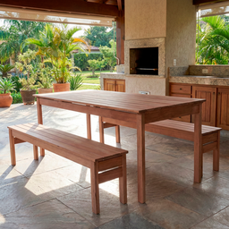 Conjunto Mesa e 2 Bancos em Madeira Maciça Ultron  - 6