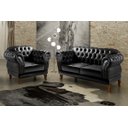 Ver imagem 2 de Conjunto Sofá 2 Lugares e Poltrona Dom Pedro Chesterfield Capitonê - Couríssimo Preto