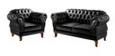 Ver imagem 1 de Conjunto Sofá 2 Lugares e Poltrona Dom Pedro Chesterfield Capitonê - Couríssimo Preto