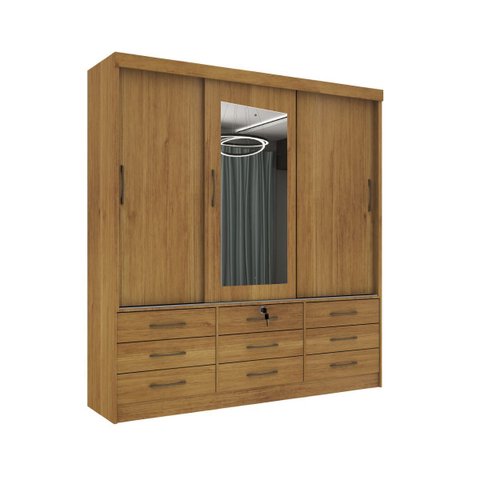 Guarda Roupa Chicago 3 Portas 9 Gavetas com Espelho Tcil:cinamomo