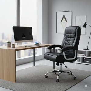 Cadeira para Escritório Modelo Presidente Couro Sintético Assento com Molas Ensacadas Cor Preto