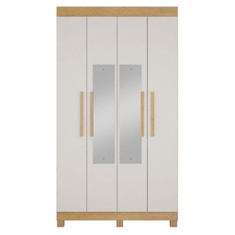 Guarda Roupa Casal Quero 4 Portas de Bater 2 Gavetas MDF Cinamomo Off White Valdemóveis