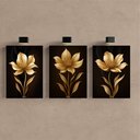 Ver imagem 2 de Kit 3 Quadro Decorativo Sala Flores Floral Dourado Gold 4k Qualidade Premium Luxo 40x28cm