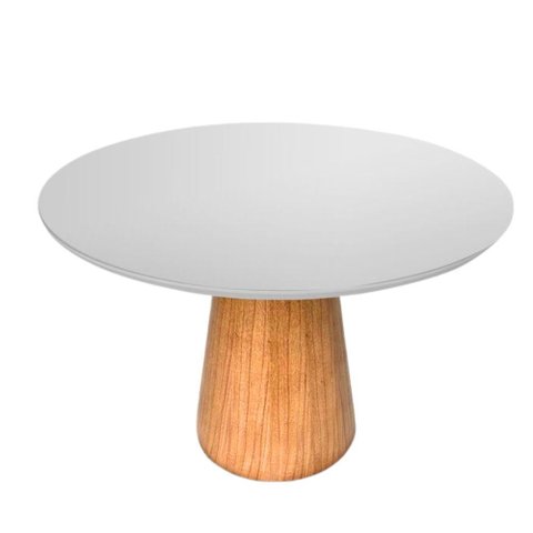 Mesa de Jantar Cone Redonda 80 Cm Base Madeira Freijó Tampo Laqueado
