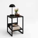 Ver imagem 2 de Mesa Cabeceira de Cama Criado Industrial Base de Ferro Preto Tampo Preto Tampo Preto