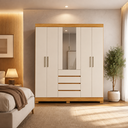 Ver imagem 5 de Guarda-Roupa Casal 6 Portas 4 Gavetas com Espelho Opera Cinamomo Off White Demobile