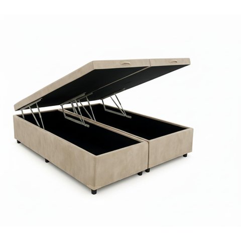 Cama Queen Box Baú Bi-partida 79 Blindada:suede Bege/queen