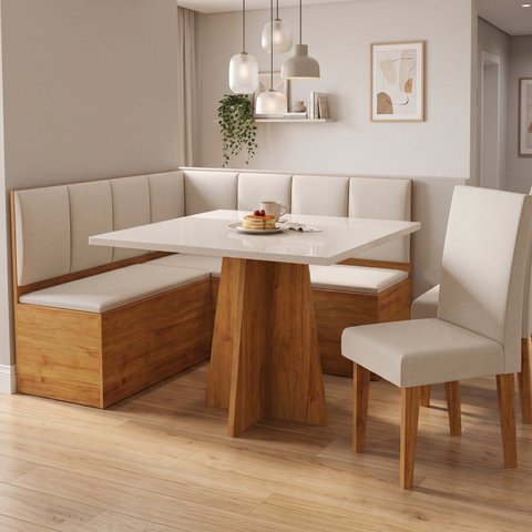 Conjunto Canto Alemão 5 Lugares 90cm com Mesa e 2 Cadeiras
