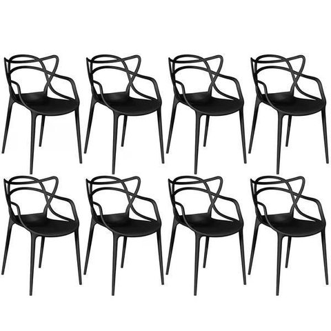 Kit com 8 Cadeiras Allegra Ana Maria Masters Jantar Cozinha Jardim Empilhável Preta
